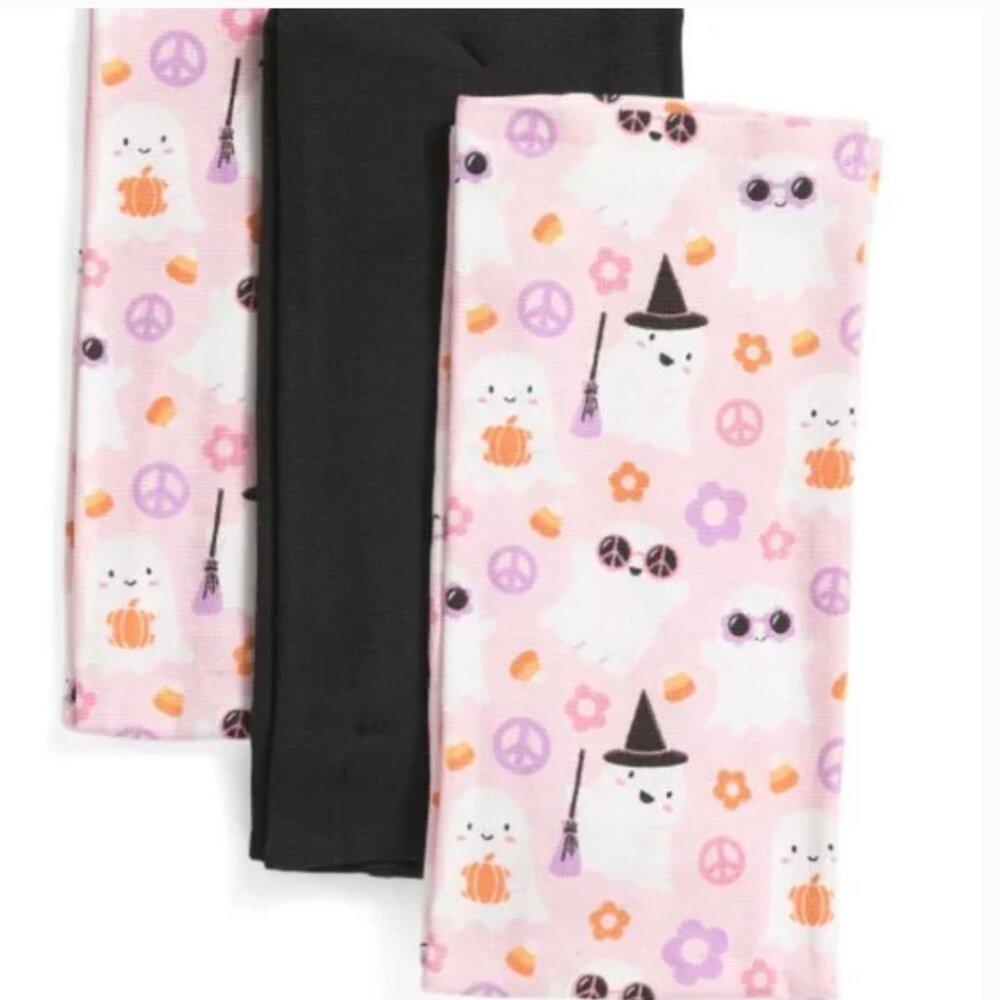 NEW AZZURE HOME Set Of 3 Retro Ghosty Ghouls Kitchen Towels pink 70s halloween